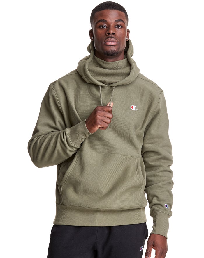 Champion Womens Hoodie NZ - Defender Series Reverse Weave® With Attached Ribbed Inset Mask Olive ( 6